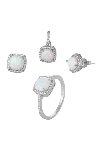 Sonis Silver Set din argint 925 (cercei + pandantiv + inel) rodiat cu opal de...