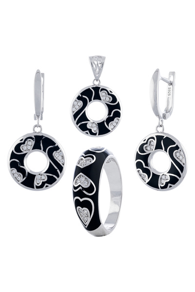 Sonis Silver Set din argint 925 rodiat (cercei + pandantiv + inel) cu cubic z...