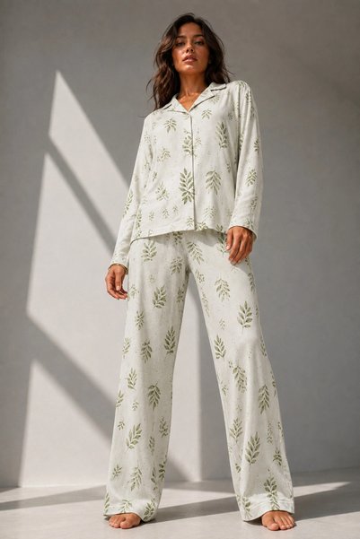 Marche Bien Marchè Bien Women's Long Sleeve Cotton Pink Pajama Set