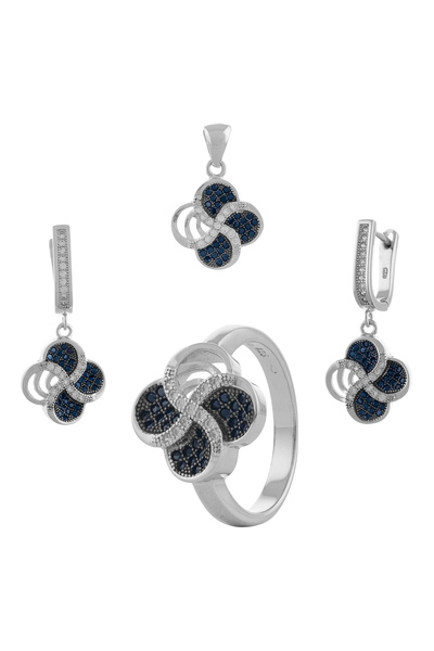 Sonis Silver Set din argint 925 rodiat (cercei + pandantiv + inel) cu cubic z...