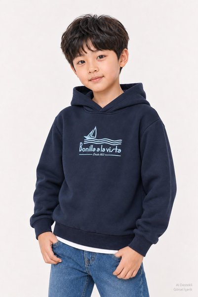 Perendi Erkek Çocuk 2'li Kapüşonlu ve Bisiklet Yaka Baskılı Kışlık Sweatshirt