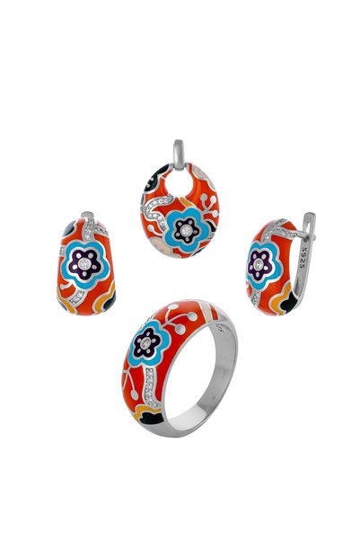 Sonis Silver Set din argint 925 rodiat (cercei + pandantiv + inel) cu zirconi...