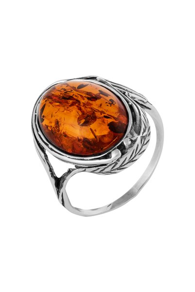 Sonis Silver Inel din argint 925 vintage cu chihlimbar , maro cognac