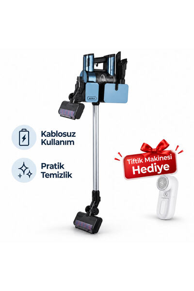 Arnica Solara Dikey Şarjlı Süpürge Mavi Tiftik Makinesi hediye(Onerous)