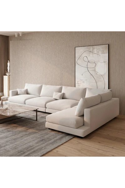 homejoyz L-Shaped Corner Sofa Linen and Swedish Wood - Light Beige - Arlia - ...