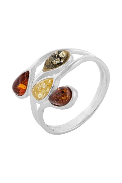 Sonis Silver Inel din argint 925 cu chihlimbar , verde, maro cognac și galben