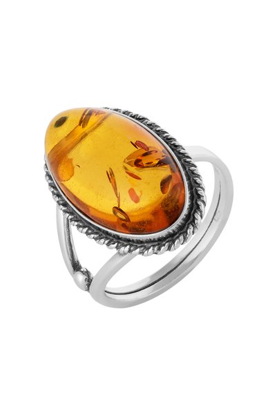 Sonis Silver Inel reglabil, din argint 925 cu chihlimbar , maro cognac