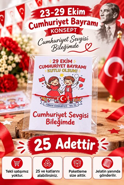 Emtory Gift 25 Adet | Ay Yıldız Figürlü Kartlı 29 Ekim Cumhuriyet Bayramı Hed...