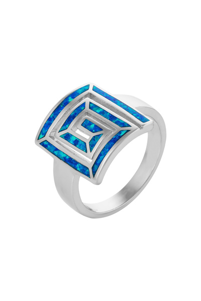 Sonis Silver Inel din argint 925 rodiat cu opal de laborator, albastru