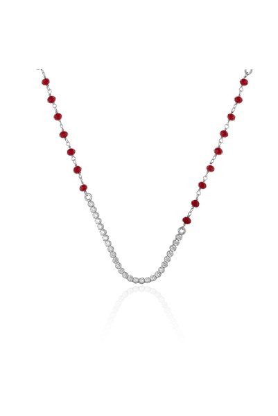Sonis Silver Lanț din argint 925 rodiat cu coral și cubic zirconia, roșu și t...