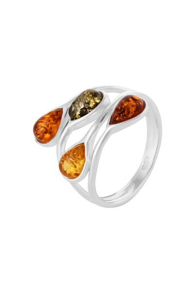 Sonis Silver Inel din argint 925 cu chihlimbar , galben, verde și maro cognac