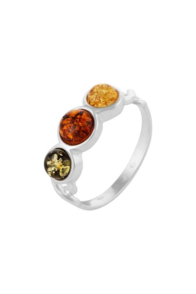 Sonis Silver Inel din argint 925 cu chihlimbar , maro cognac, galben și verde