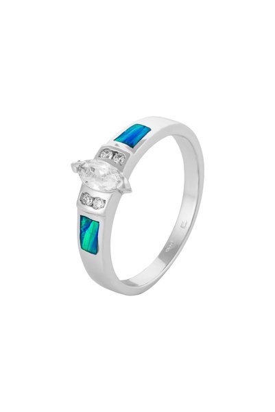 Sonis Silver Inel din argint 925 rodiat cu opal de laborator, zirconia fațeta...