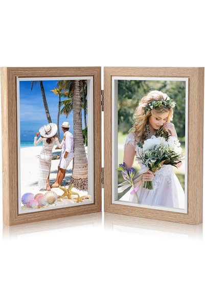 EXCEFORE Picture Frame, Wooden Hinged Photo Frame with High Definition Plexig...