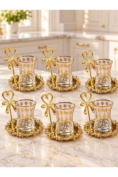 Buldem 18 Piece Pandokraf Original Gilded Modern Design Luxury Tea Set with S...