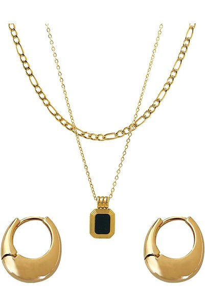 NALACAL Jewelry Set for Women, Pendant Necklace And Hoop Earrings Gold Jewelr...