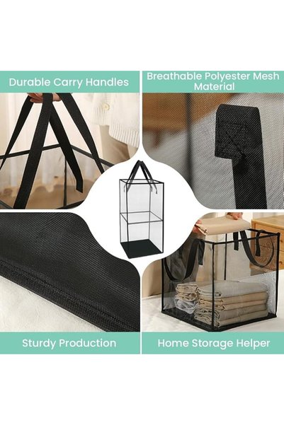 TERRIFI 2 Pcs Folding Laundry Storage Baskets, Space-Saving Mesh Hamper Organizer Set (M+L) for Clothes and