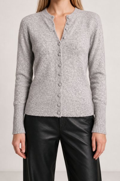 Lovelyİstanbul Wool Blend Buttoned Knitwear Cardigan Lyy0148 Gray Melange