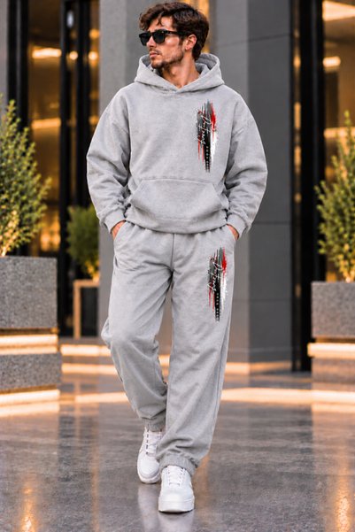 x-compass life Unisex Hooded Doenteen Printed Tracksuit Set Oversize Sweatshirt Thick Winter Top Two Yarns Seasonal Bottom Sportswear Set