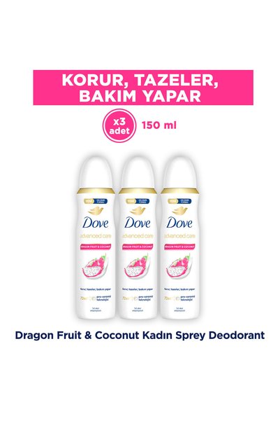 Dove Kadın Sprey Deodorant 72 Saat Koruma Dragon Fruit & Coconut 150 ml x3
