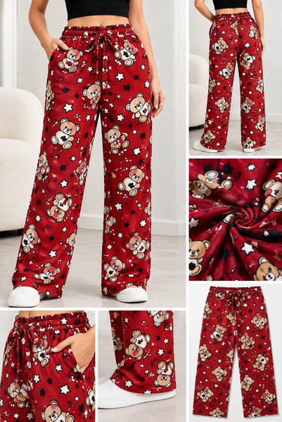 Çimen Spor Giyim Kadın Desenli Pijama Altı Rahat Kesim Lastikli Bel Büyük Bed...