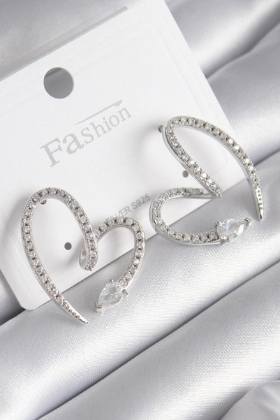Angel Of Life Brass Silver Color Zircon Stone Snake Heart Model Women's Earrings