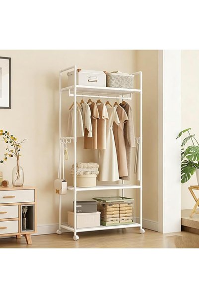 Winsoyya Clothes Rack with Wheels,173cm Metal Garment Rack with Double Rods,C...