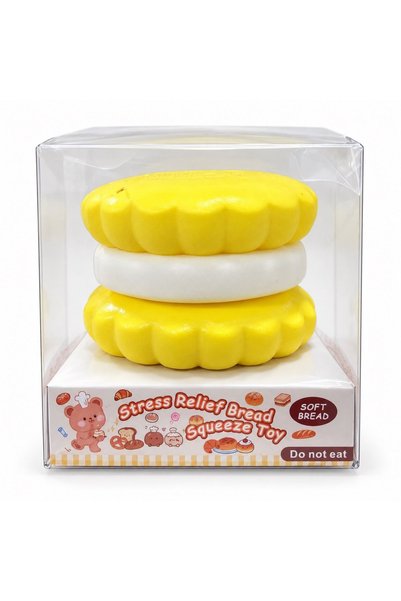 Generic Sandwich Biscuit Squishy Sensory Toy, Yellow and White