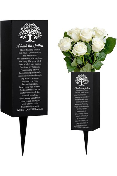 OtherMax Vază metalică funerară cu motiv Pomul Vieții Comemorativă 8 x 20 cm ...