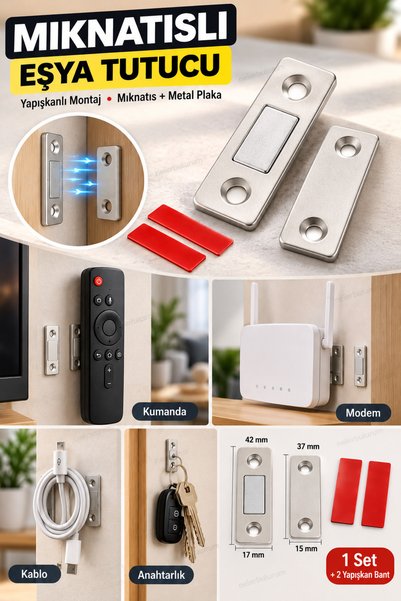 nelerbulurum Multi-Purpose Item Holder with Adhesive Strong Magnets – Remote Control, Modem, Keychain, Cable, Socket, and Wall Mounting Bracket