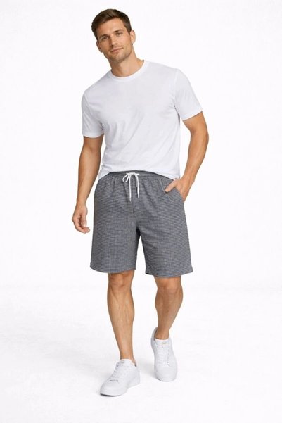 Marche Bien Marchè Bien Men's Gingham Shorts – Elastic Waist, Lace-Up, Pocket...