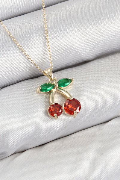 Angel Of Life Brass Zircon Stone Cherry Model Gold Color Women's Necklace