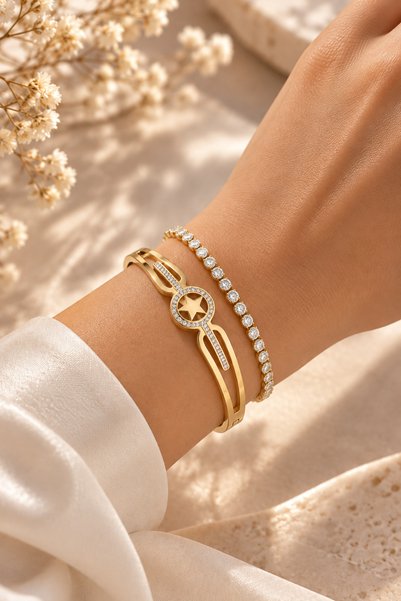 Adata Jewelry سوار نسائي من الفولاذ مكون من قطعتين / سوار سو يو ماريل باللون ...