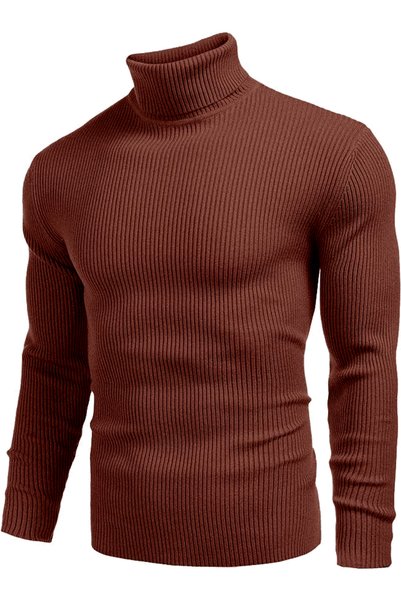 POLIZEI Men's Slim Fit High Neck Knit Sweater – Flexible Texture