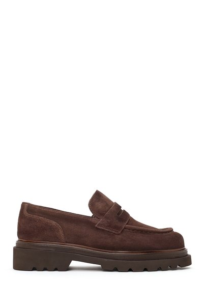 Derimod Men's Brown Thick-Soled Suede Leather Loafer Wm750030Ds
