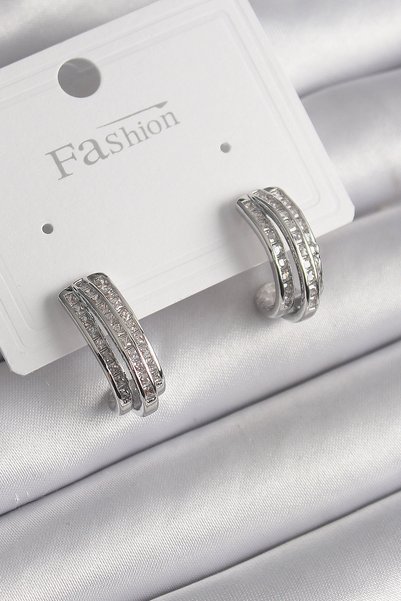 Angel Of Life Brass Silver Color Zircon Stone Half Ring Model Women's Earrings