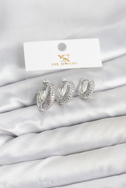 Angel Of Life Brass Silver Color Zircon Stone Hoop Model Ysx Trio Earring Set