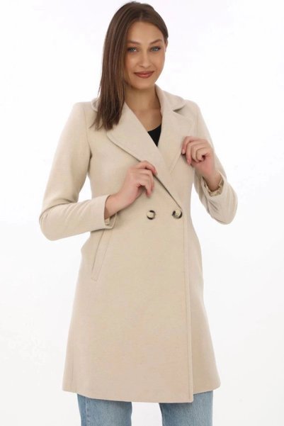 Generic Brand Marchè Bien Women's Cashmere Coat Black Wool Woven Double-Breas...