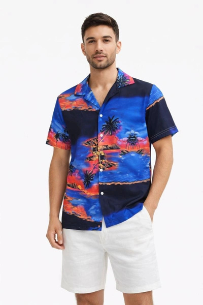 Marche Bien Marchè Bien Men's Tropical Island Landscape Patterned Short Sleev...