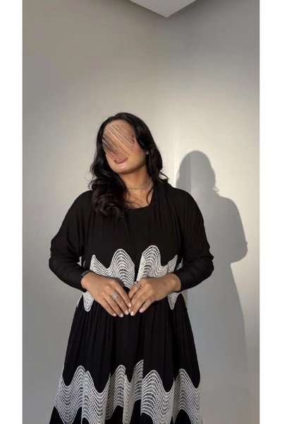 Rosana Black Abaya Koni Women's Abaya with White Ruffled Lace Detail Super Ni...