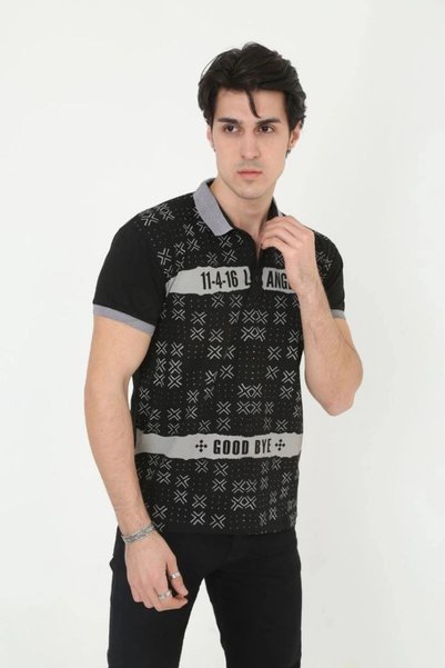 Marche Bien Marchè Bien Men's Polo Neck T-Shirt Slim Fit Printed Short Sleeve...