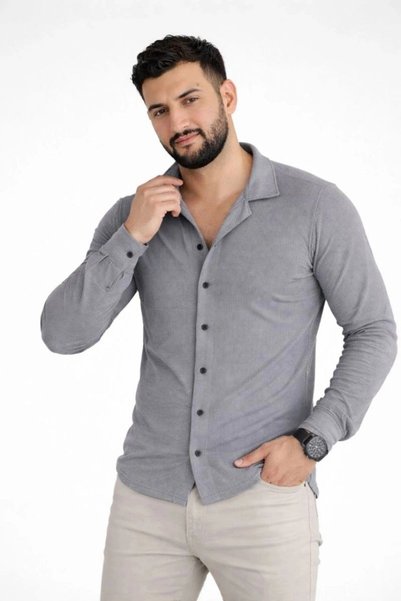 Marche Bien Marchè Bien Men's Waffle Fabric Long Sleeve Buttoned Open Collar ...