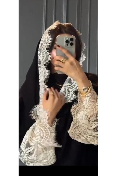 Rosana Black Women's Slav Abaya with Luxurious White Lace Detailing on Sleeve...