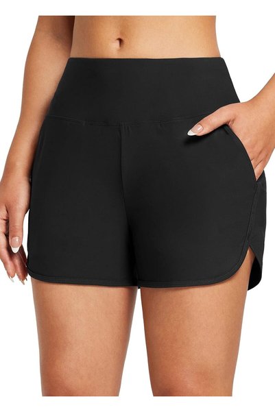 OtherMax Pantaloni scurți de baie dame cu talie înaltă uscare rapidă negri XL