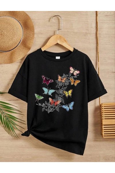 Marche Bien Marchè Bien Girls' Crew Neck Printed T-Shirt - Black