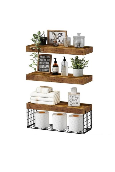 Generic Brand Floating Bathroom Wall Shelf, Dark Wood, Elegant Storage