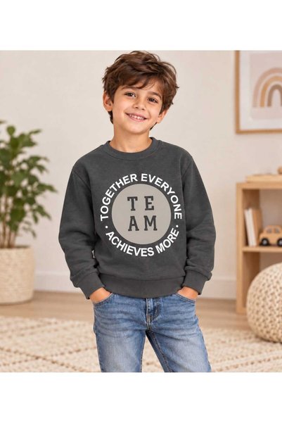 krm kerem bebe Boy's 3-Thread Printed Crew Neck Winter Sweatshirt