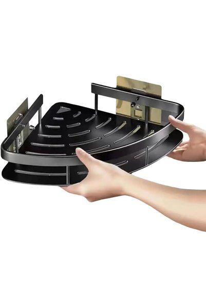 Generic Brand Set de 2 rafturi de colț negre montate pe perete