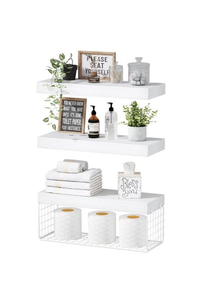 Generic Brand Floating Bathroom Wall Shelf, White Wood, Minimalist Design