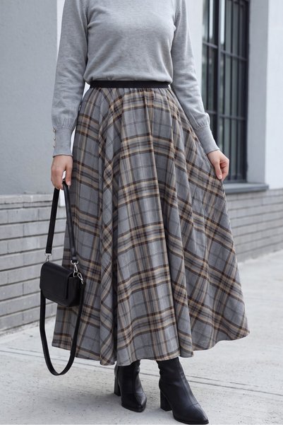 HİJABAYA Fusta maxi drapată din bumbac cu șnur, stil hijab - Gri